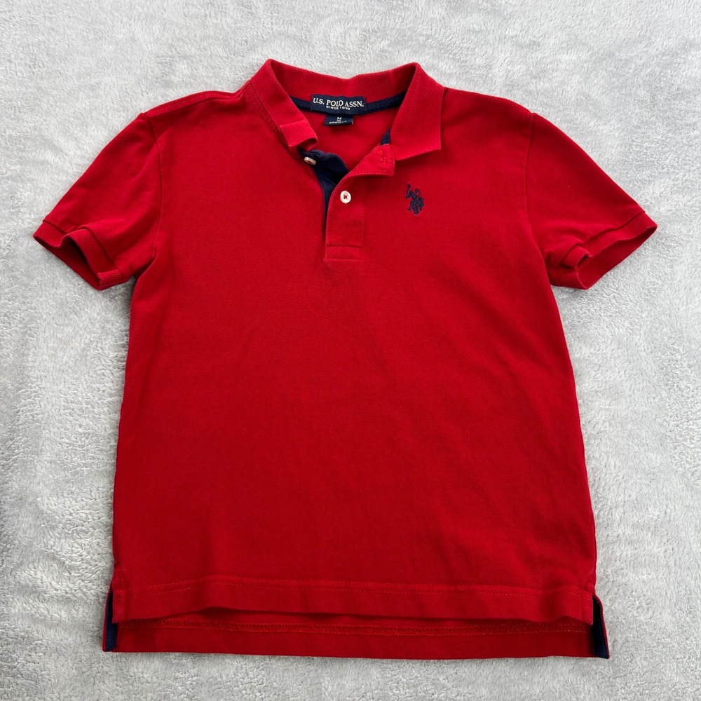 U.S. Polo Assn. Red Piqué Short Sleeve Polo M 8 Kids Classic Preppy School Top